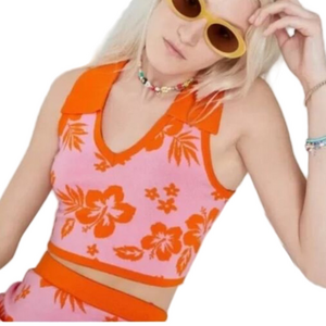 Wild Fable Women's Tropical Floral Hawaiian Crop Top Large